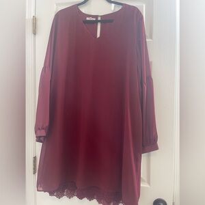 Burgundy LS shift dress